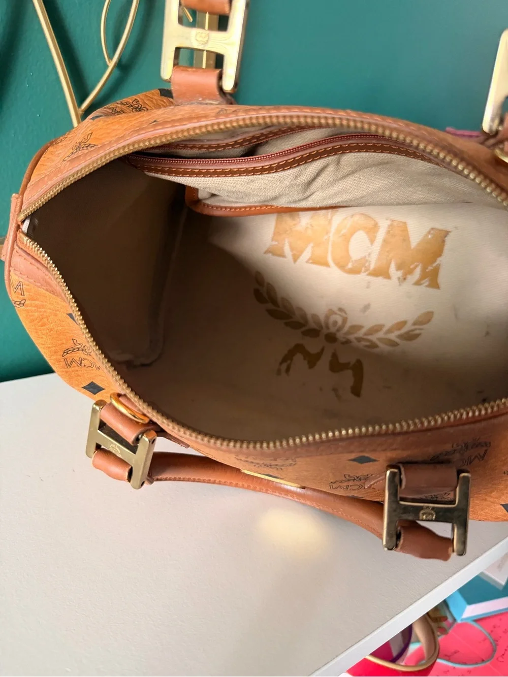 MCM Cognac Visetos Boston Satchel - Cognac Leather